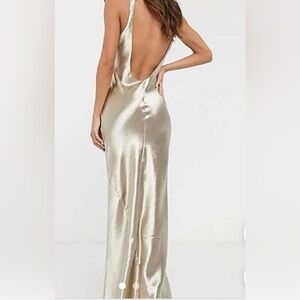 ASOS Design Scoop Neck Satin Champagne Dress, Size 6